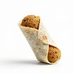 translucent falafel wrap, stylized 3d render, isolated on a pure white background, centered, entire object in frame, sharp focus, soft studio lighting