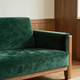 a still of severance series indoor 7 0 s green velvet and wood with metal furniture office scenario appearing as a 7 0 s prisunic catalog, in color