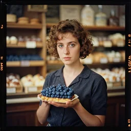 kodak portra 4 0 0, wetplate, 2 0 0 mm lens, 1 9 9 0 s colour portrait inside a french bakery by saul leiter, insanely detailed, insanely intricate, depth of field, blueberry