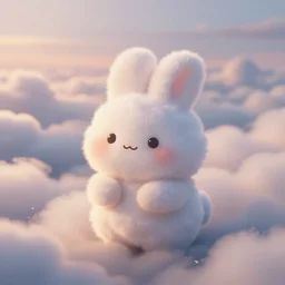 adorable cloud bunny pastel cute serene illustration by sam nassour, pixar, cloudy scenery, fluffy, soft, warm, sunrise