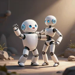 a cute happy robot dancing with her girlfriend robot