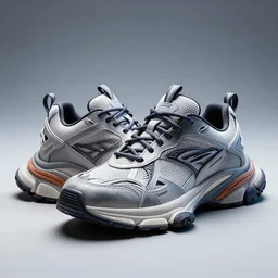 futuristic balenciaga and vetements sneakers on gradient background, ultra rendered extreme realism and detail, 8 k, highly detailed, realistic, completely framed, pbr, hyper realistic, photorealistic, sharp focus,