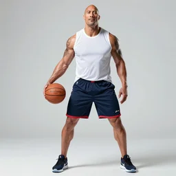 dwayne johnson playing yao ming in a biopic film, basketball, wide shot