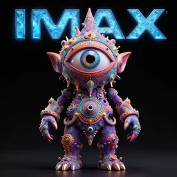 path-traced, a psychedelic-machine-elf-wizard-creature with a third-eye, 8K IMAX, complex intricate bright colorful psychedelic-visionary, 3D render, Studio Lighting, High Detail, 4K, black background