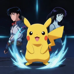 pikachu with mystic aura, blade runner, akira, ghost in the shell, 2077, style of Laurie Greasley and Satoshi Kon + symmetric lights and smoke, psychedelic effects , glowing particles, neon rain, glowing runes, de-noise, symmetrical composition, high detailed + tarot card, ornate border, 8k
