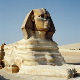 kelsey grammer as a sphinx, egyptology, ancient aliens, grainy cinestill film landscape photo, monument