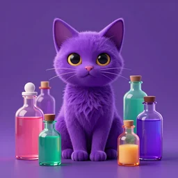 purple cat, vibrant vials, centered, symmetrical, aesthetically pleasing, insane details, digital art, deviantart, artstation, ambient light, 8 k