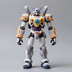 a crochet mecha with hands, realistic, no cropping, full body, Sigma 50 mm f/1.4