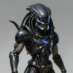 futuristic black robot alien, highly detailed, digital painting, artstation, concept art, smooth, sharp focus, portrait by greg rutkowski, predator film