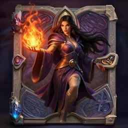 Hearthstone official professional art, with realistic beautiful face & eyes & full body. A sorceress, wearing a robe casting a fire ball. Insanely coherent physical body parts (face, arms, legs, hair, eyes). Full body realistic, sharp focus, 8k high definition, insanely detailed, intricate, elegant, smooth, sharp focus, illustration, ArtStation