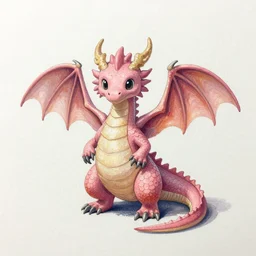a very detailed painting of cute dragon with pink wings and long tail, 35 mm