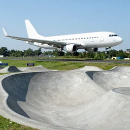 an airplane at a skatepark
