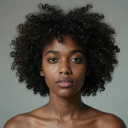photorealistic portrait of a black woman with an afro, trippy, 4 k, 8 0 mm