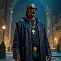 snoop dogg, an epic fantasy, Morrowind, Vivec City, dramatic lighting, cinematic, establishing shot, extremely high detail, fluor coloring, cinematic lighting, artstation, by simon stalenhag