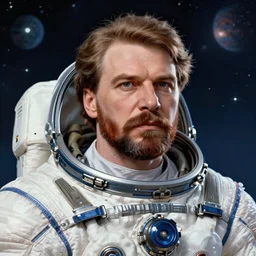 very detailed portrait of joseph stalin, dressed in a spacesuit, sci - fi, futuristic, details, intricate, octane render, redshift, smooth, illustration, fairy lighting, stars and planets in the background, hyperrealistic, by dmitry prozorov, loish, and wlop, trending on artstation, hyperdetailed, hyperrealism