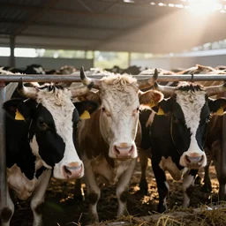 livestock revolting against farmers, 8 k, ultra realistic, lens flare, atmosphere, glow, detailed, intricate, full of colour, cinematic lighting, trending on artstation, 4 k, hyperrealistic, focused, extreme details, unreal engine 5, cinematic, masterpiece