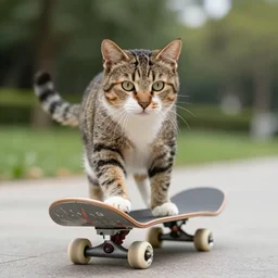 cat riding a skateboard