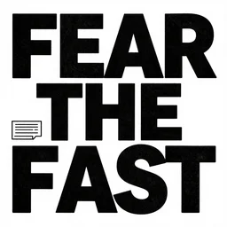 an illustration of the phrase FEAR THE FAST by tsutomu nihei and zaha hadid, black and white, swiss grit
