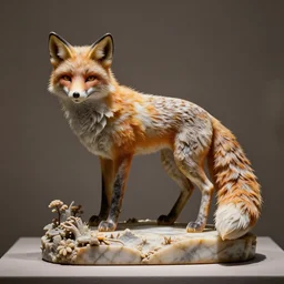 A marble sculpture of a fox. Intricate detail, museum photo
