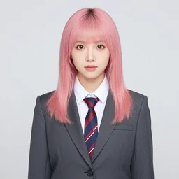 a girl with pink hair wearing a suit and tie