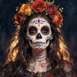 Illustration of a sugar skull day of the dead girl, art by larry elmore