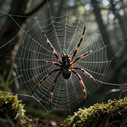 lara Croft trapped in spiderwebs as a big spider approaches, photo
