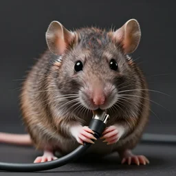 photo, furry antropomorphic rat - woman with human face eats thick internet cable! highly detailed, intricate details