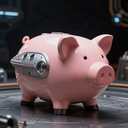 A futuristic piggy 🐷 themed space ship, Star Trek, beautiful Product shot film still, cinematic movie scene, 200mm wide shot, hard surface modeling, volumetric soft lighting, style of Stanley Kubrick cinematography, 8k H 768