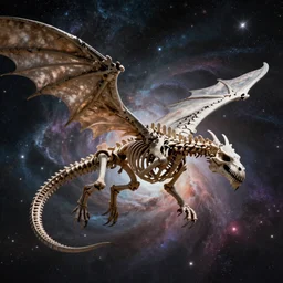 a cinematic shot of a dragon skeleton in outer space, epic nebula, Dan Seagrave art