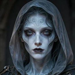 an intricate, detailed face of the grim reaper, translucent skin, dramatic lighting, trending on artstation, art nouveau