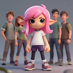 a beautiful fullbody portrait of a cute splatoon male inkling with pink hair wearing tshirt leggings under sport shorts. character design by cory loftis, fenghua zhong, ryohei hase, ismail inceoglu and ruan jia. artstation, volumetric light, detailed, photorealistic, fantasy, rendered in octane
