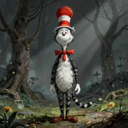 the cat in the hat, scary, concept art by dr seuss and greg rutkowski