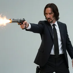 samus aran shooting at agents smith, in the john wick movie, still frame.