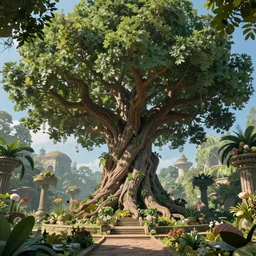 3d rendering of fantasy tree of life in garden of eden, hd, hdr, unreal engine 5, cinematic 4k wallpaper, 8k, ultra detailed, high resolution, artstation