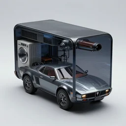 a dark glass and plastic surface box shaped vehicle, scifi flying vehicle, bladerunner 2 0 4 9, air conditioner, washing machine, pininfarina, hard surface, studio lighting, unreal engine 5, beautifully detailed masterpiece, light background