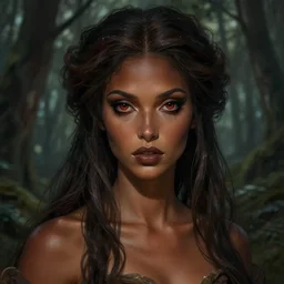 beautiful forest nymph brown skin, venizian era, demonic eyes, dark fantasy, extremely detailed, sharp focus, smooth, digital illustration, by rossdraws, frank franzzeta