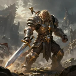 tauren paladin charging with a sword, long shot, digital art, illustration, epic, dramatic, by wlop luis royo