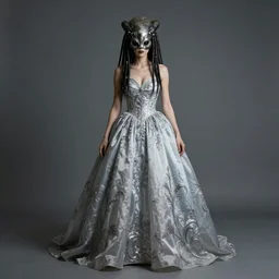 the predator wears a prom dress, surrealist, fantasy