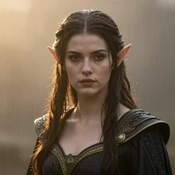 Beautiful elegant regal high elf portrait, face centered portrait, Confident, fog, rain, volumetric lighting, beautiful, golden hour, sharp focus, ultra detailed, conceptartworld by Leesha Hannigan, Ross Tran, Thierry Doizon, Kai Carpenter,Ignacio Fernández Ríos