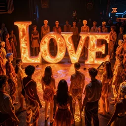love, groups of people in thermal imaging, from behind, rebirth, wide angle, cinematic atmosphere, elaborate, highly detailed, dramatic lighting