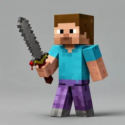 blocky!! minecraft steve, holding mincraft sword, dripping blood, concept art, unreal engine 5