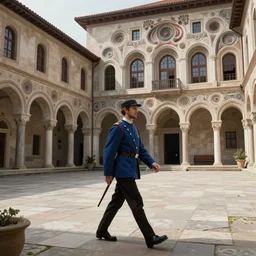 an biomechanical palace guard walking through the byzantine courtyard by anders zorn, wonderful, mandelbulb 3 d buildings, fractal designs, dynamic, masterpiece by greg rutkowski, beautiful cinematic light, by greg manchess, jessica rossier
