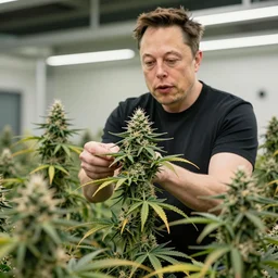 a photograph of elon musk tending to a cannabis garden, 3 5 mm