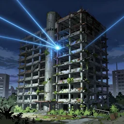 a beautiful detailed anime illustration of unfinished building urbex building abandoned hospital nature city industrial architecture architecture by pierre de meuron, bioshock nature magic realism alien laser at night uv light tokyo myst, archdaily, wallpaper, highly detailed, trending on artstation.