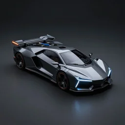 photo of a dark glass and plastic futuristic aerodynamic rectangular box - shaped car with sharp edges and aerodynamic fins and canards, neon lights, studio lighting, spaceship design, hard surfaces