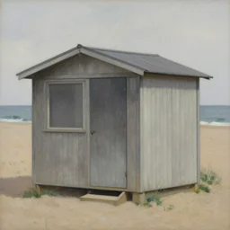 a cabin at the beach by lucian freud. hq. detailed. muted colors.