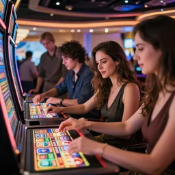 a mother age 5 4 playing a casino slots game, beautiful face, behance hd by jesper ejsing, by rhads, makoto shinkai and lois van baarle, ilya kuvshinov, rossdraws global illumination