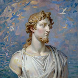 Prometheus by Salome with the Head of John the Baptist, background by Claude Monet