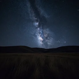 Beautiful, haunting, detailed landscape, night time with milky way visible in the background