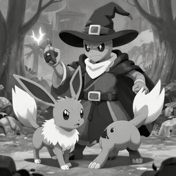 grayscale low saturation video game elden celebi : espeons reprisal star valley resident evil mismagius mystery dungeon ultrahd resident eevee wearing bandanna fighting espeon, the old god wearing a witch hat pokemon final gamecube